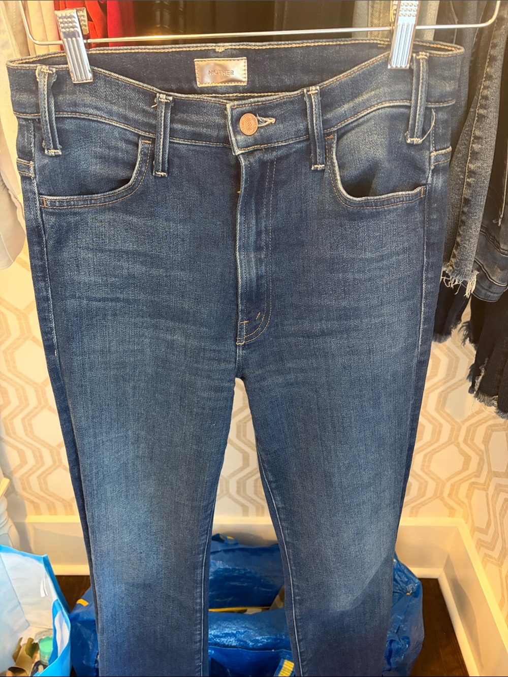 MOTHER Straight Leg Dark Blue Denim Jeans - Picture 1 of 3